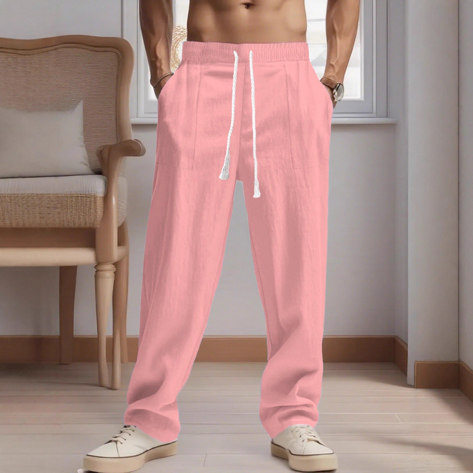 Trendy Men's Wide-Leg Linen Pants New Men's Loose Linen Leisure Wide Leg T | Ectron Online