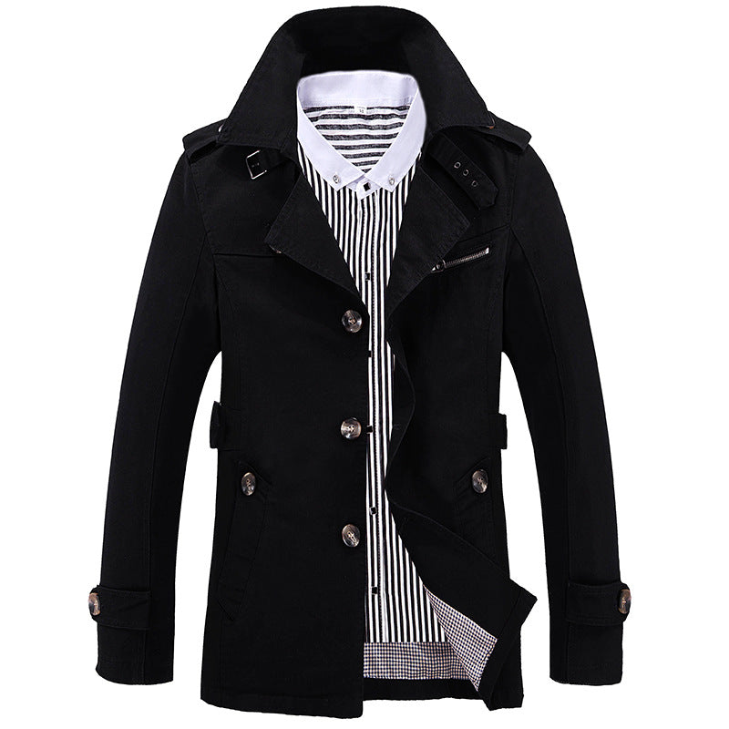 Men's Fashion Casual Solid Color Trench Coat - Classic Slim Fit Jacket