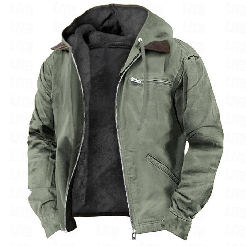 Men's Winter Hooded Fleece Jacket - Warm Zip-Up Casual Outwear