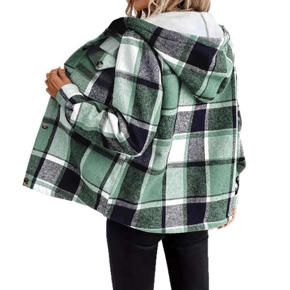 Loose Plaid Hooded Jacket - Autumn & Winter Casual Style Autumn And Winter Loose Long Sleeve Casu | Ectron Online