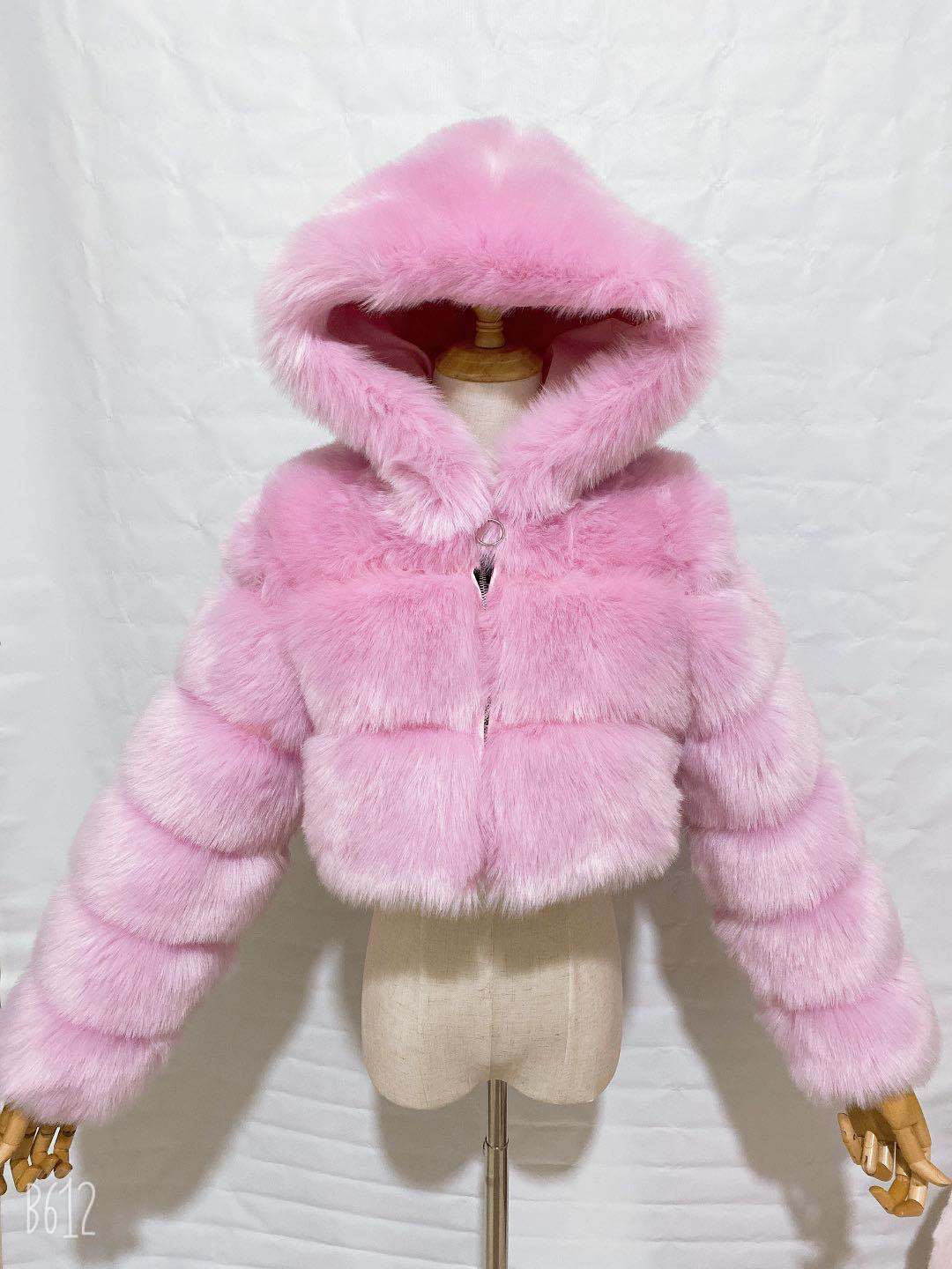 Short Hooded Faux Fur Coat Short Hooded Faux Fur Long Sleeve Coat | Ectron Online