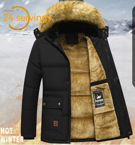 Middle-Aged Men's Fleece-Lined Thick Warm Quilted Jacket