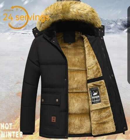 Middle-Aged Men's Fleece-Lined Thick Warm Quilted Jacket Men's Cotton Clothes Winter Fleece-lined | Ectron Online