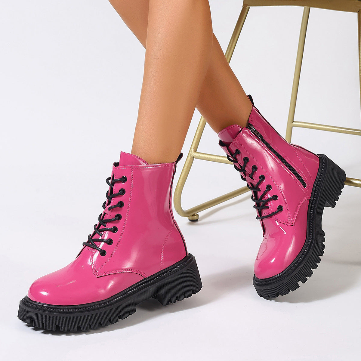 Women's Bright Leather Side Zipper Martin Boots Women's Bright Leather Side Zipper Marti | Ectron Online