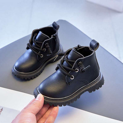 Autumn Black Short Leather Boots For Girls