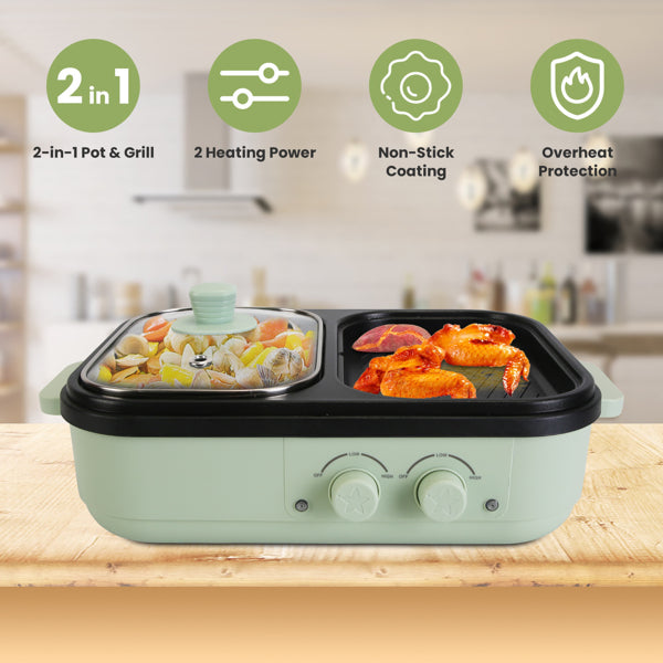 2-in-1 Electric Hot Pot & Grill Combo | Portable Dual Temperature Control