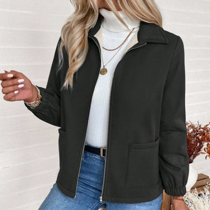 Women’s Fleece Zip-Up Jacket | Warm Lapel Collar Winter Coat Women's Solid Color Fleece Jacket, Lapel | Ectron Online