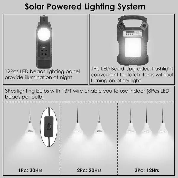Portable Solar Power Station | Emergency Lighting System with 3 Bulbs