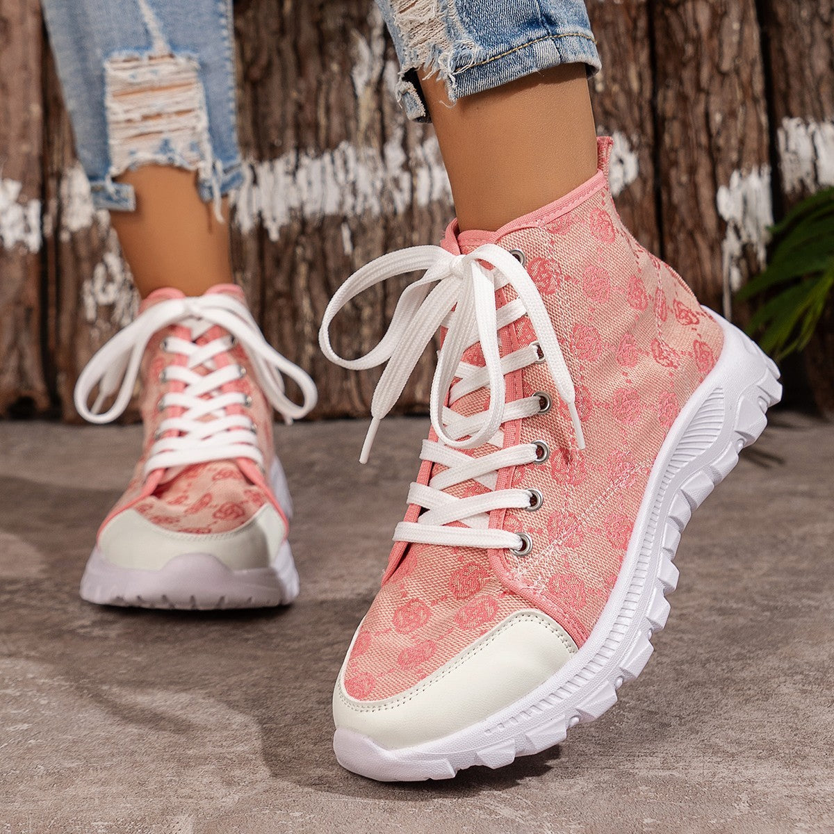 Rose-printed Lace-up Boots Rose-printed Lace-up Boots Fashion Breat | Ectron Online