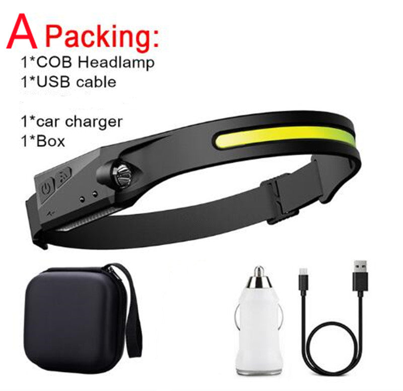 COB LED Induction Riding Headlamp Flashlight, USB Rechargeable COB LED Induction Riding Headlamp | Ectron Online