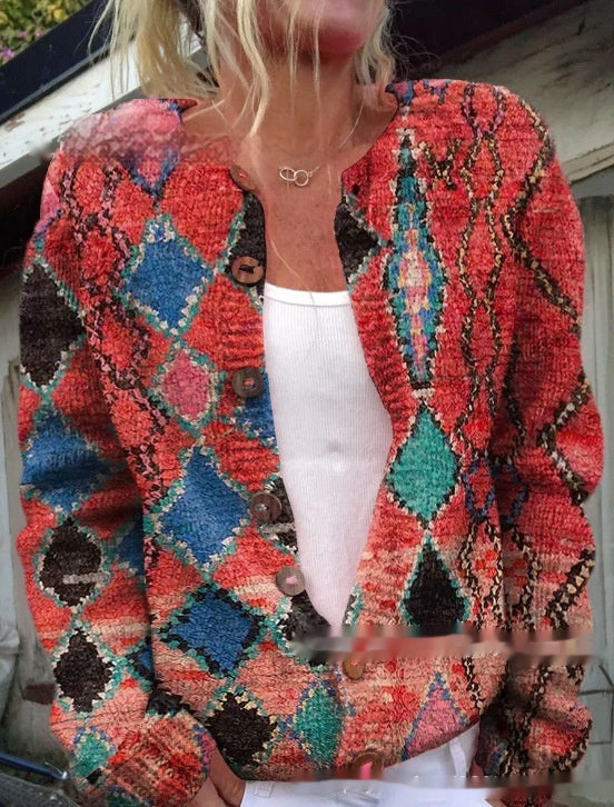 Cloak-Style Printed Cardigan Printed Casual Cloak Coat Cardigan Sweat | Ectron Online