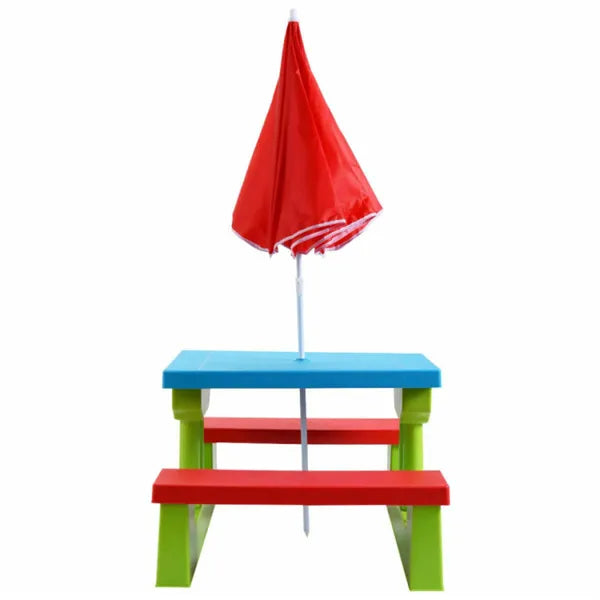 Kids Outdoor Picnic Table Set with UV Protection Umbrella - Green