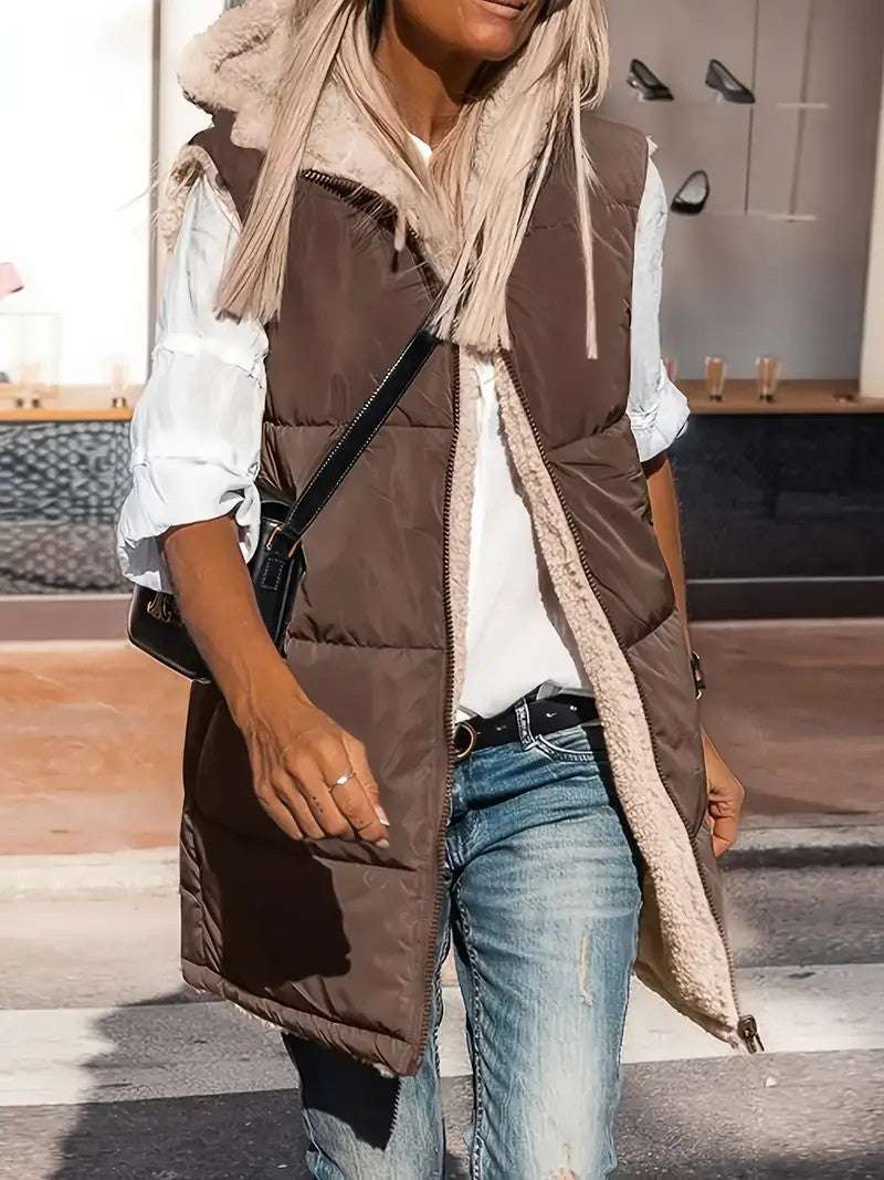 Elegant Slim Fit Hooded Cardigan Vest for Women Hooded Double-sided Slim Fit Elegant Car | Ectron Online