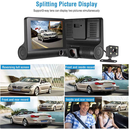 1296P 3-Lens Car Dash Cam - Front, Interior & Rear DVR Recorder 1296P Car DVR Dash Camera 4In 3 Lens Veh | Ectron Online