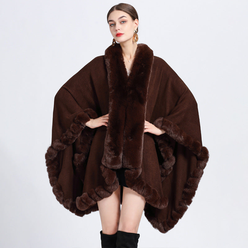 Women's Oversized Rex Rabbit Fur Collar Cardigan Rex Rabbit Fur Collar Shawl Irregular Ov | Ectron Online