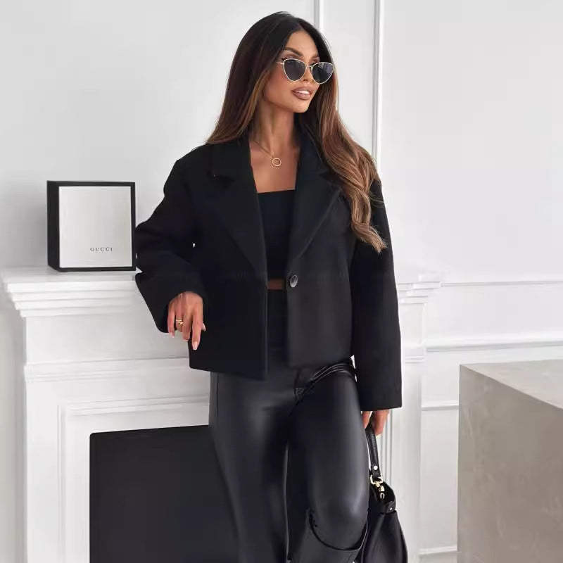 Women's Fall/Winter Wool Small Coat - Suit Collar & Solid Fall Winter Fashion Suit Collar Solid Co | Ectron Online