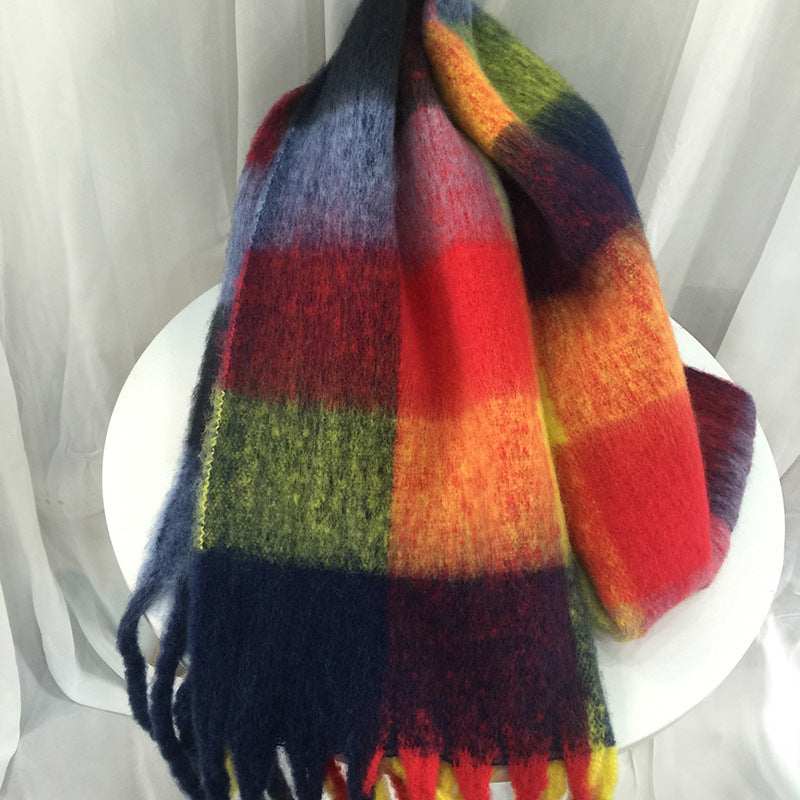 Women's Autumn Colorful Striped Warm Cashmere Plaid Scarf