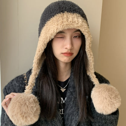 Women's Fleece-Lined Knitted Hat | Warm Ear Protection Woolen Cap Fleece-lined Thickened Knitting Hanging | Ectron Online