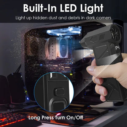Handheld electric duster/vacuum with built-in LED light, black nozzle for corners