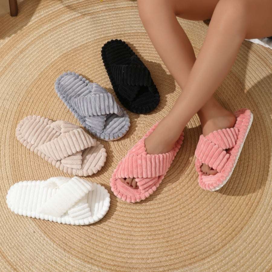 Home Fur Cross Belt Cotton Slippers Women Home Fur Cross Belt Cotton Slippers Wome | Ectron Online