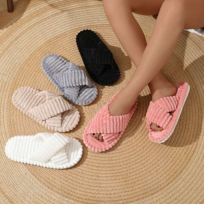 Home Fur Cross Belt Cotton Slippers Women Home Fur Cross Belt Cotton Slippers Wome | Ectron Online
