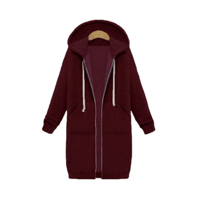 Hooded Long Sleeve Sweater Fleece Long Jacket