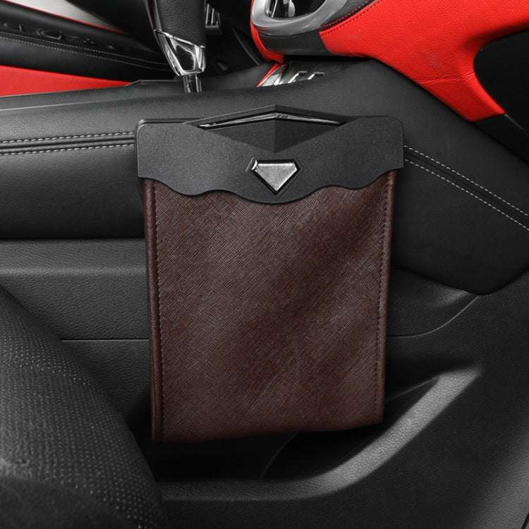 Brown car phone holder with black top on a car seat