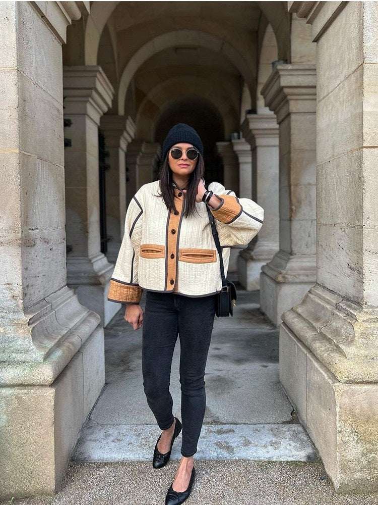 Fall Winter Fashion Contrast Color Women's Cotton-padded Coat