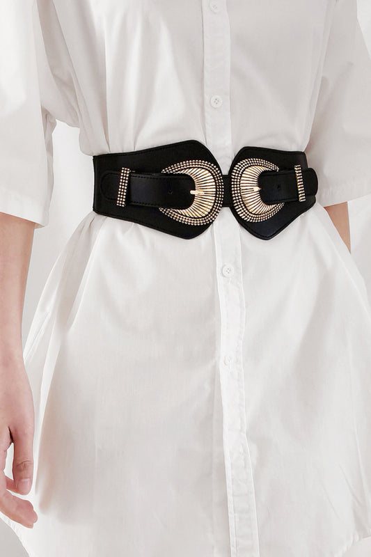 Shell Double Buckle Elastic Wide Belt