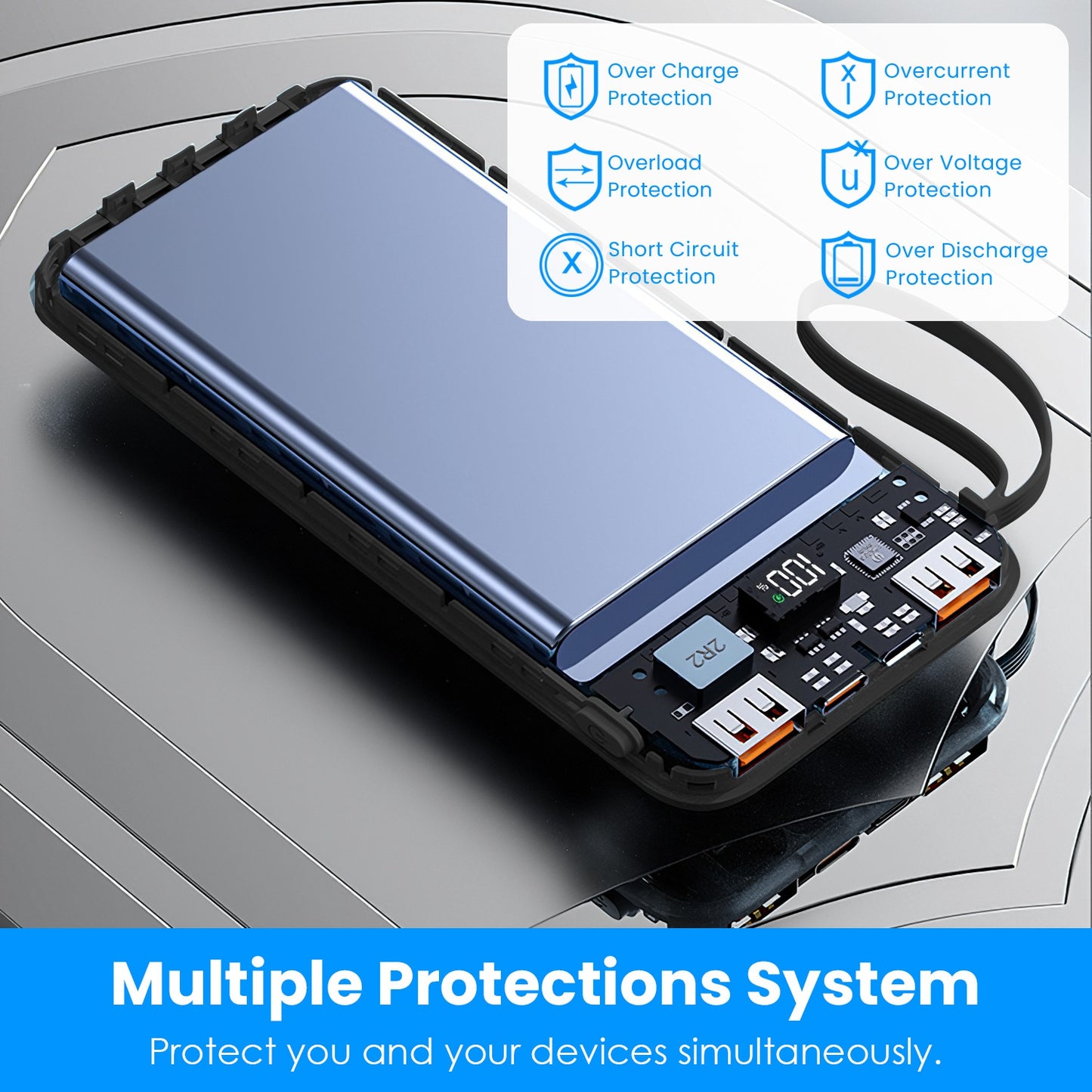 20000mAh PD22W Fast Charging Power Bank | Built-in Cables & LED Display