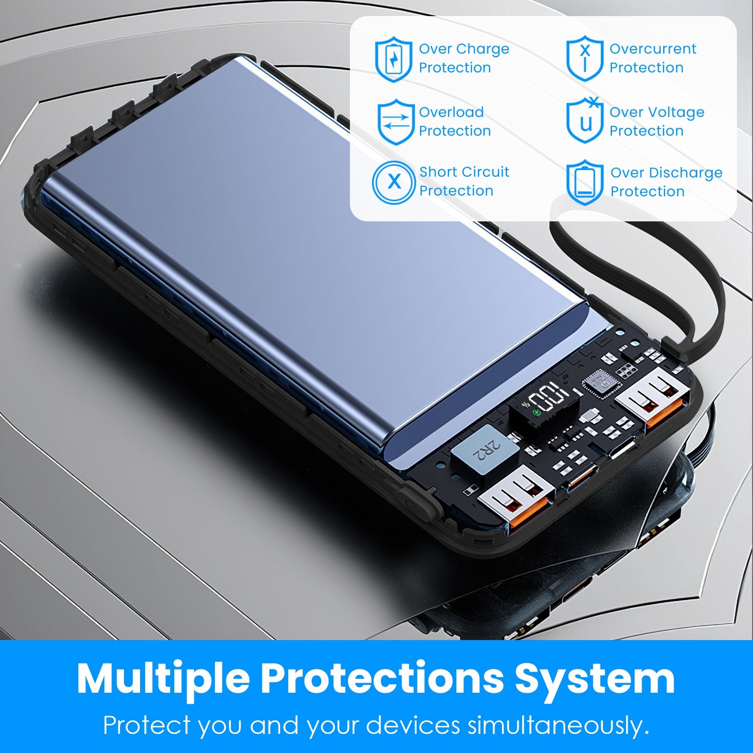 20000mAh PD22W Fast Charging Power Bank | Built-in Cables & LED Display