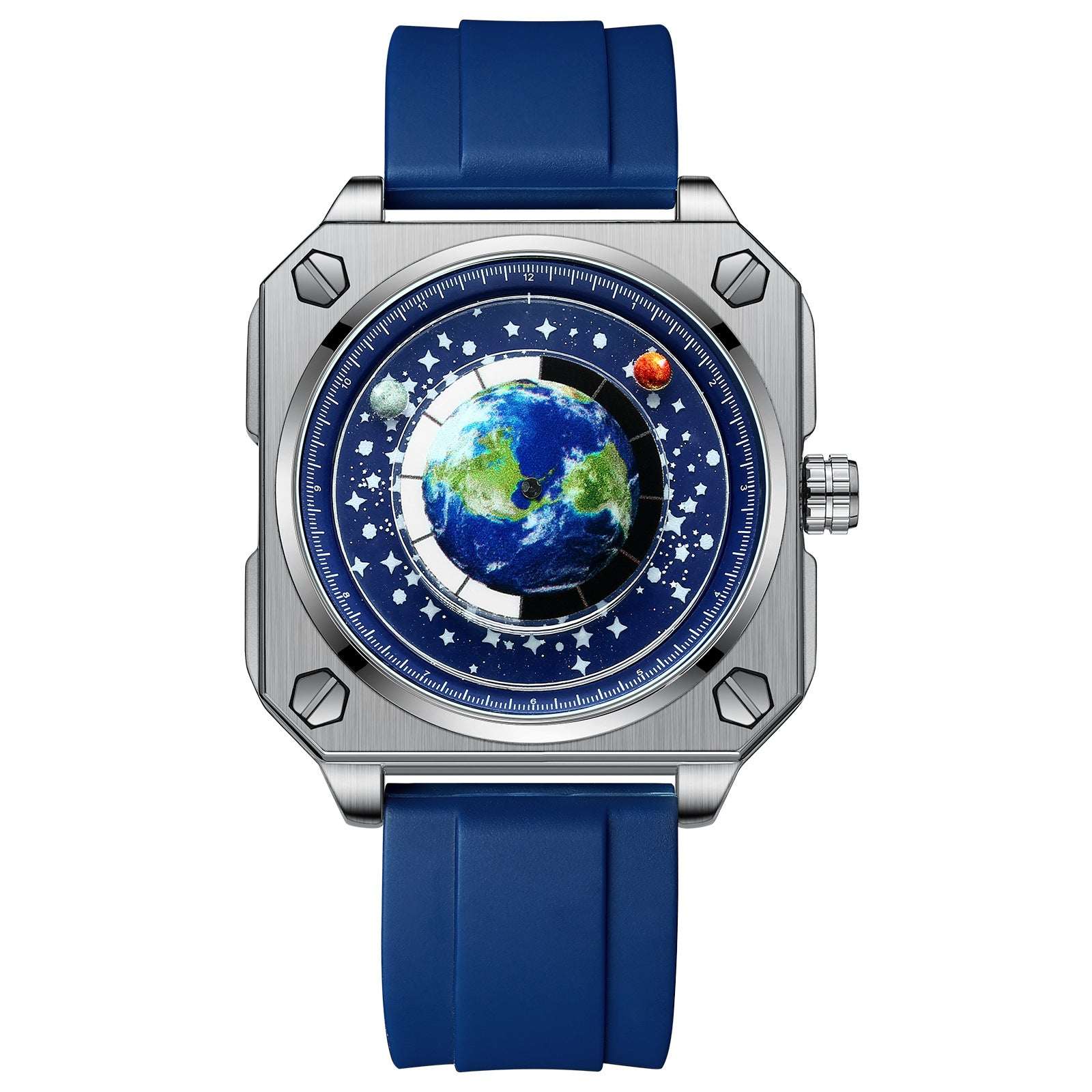 {{ brand }} Men's Creative Big Dial Watch Blue Silicone White Blue - Men's Quartz Watch Creative Cool Big Dia