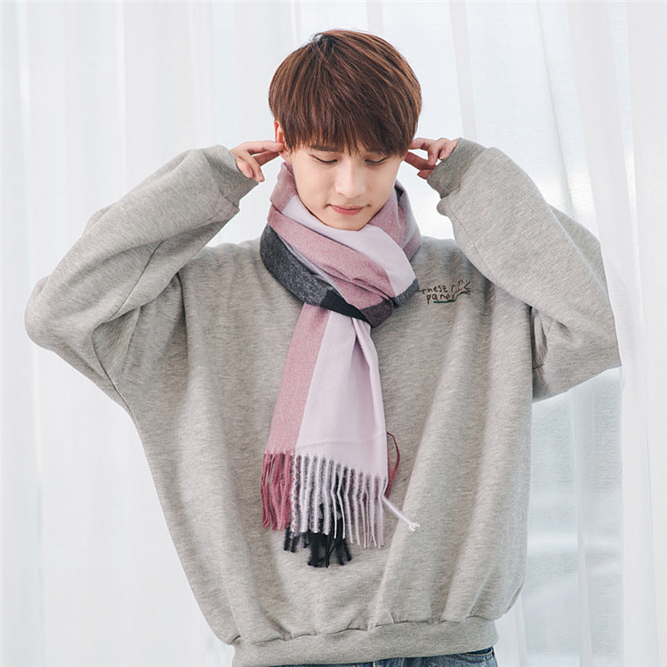Warm Plaid Tassel Scarf Warm Tassel Plaid Bristle Scarf | Ectron Online