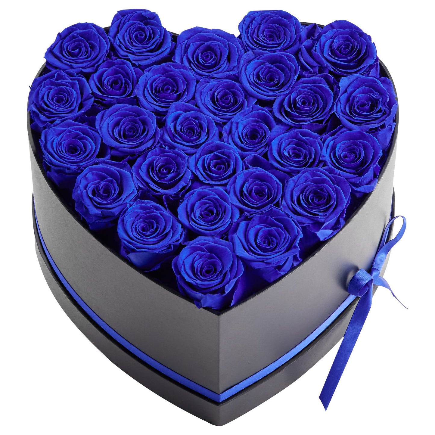 27 Real Preserved Roses in Heart-Shaped Box - Eternal Royal Blue Flower Bouquet