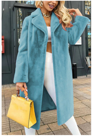 Women's Elegant Plush Long Coat | Lace-Up Turn-Down Collar Jacket Women's Fashionable Elegant Lace-up Turn | Ectron Online