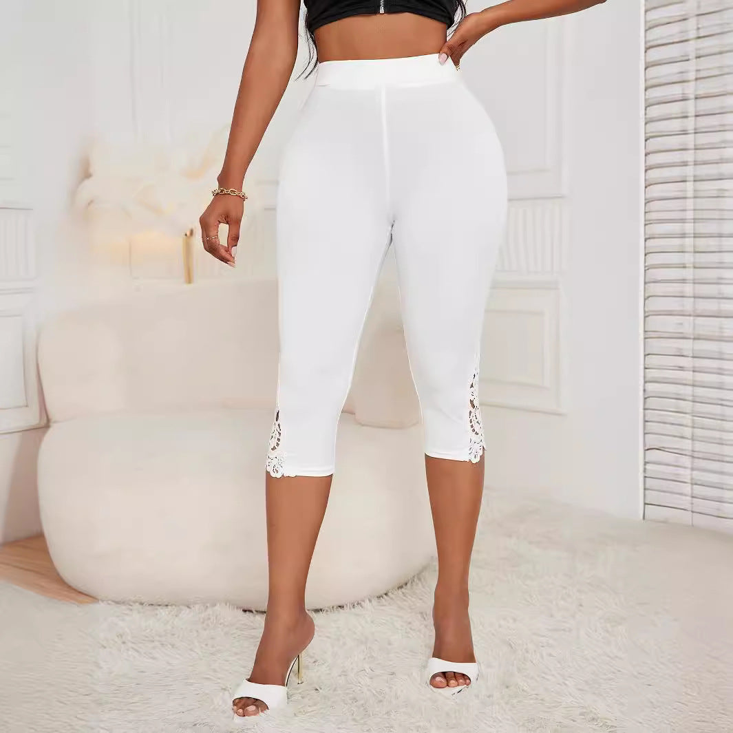 Women's High-Waist Lace Patchwork Cropped Pants