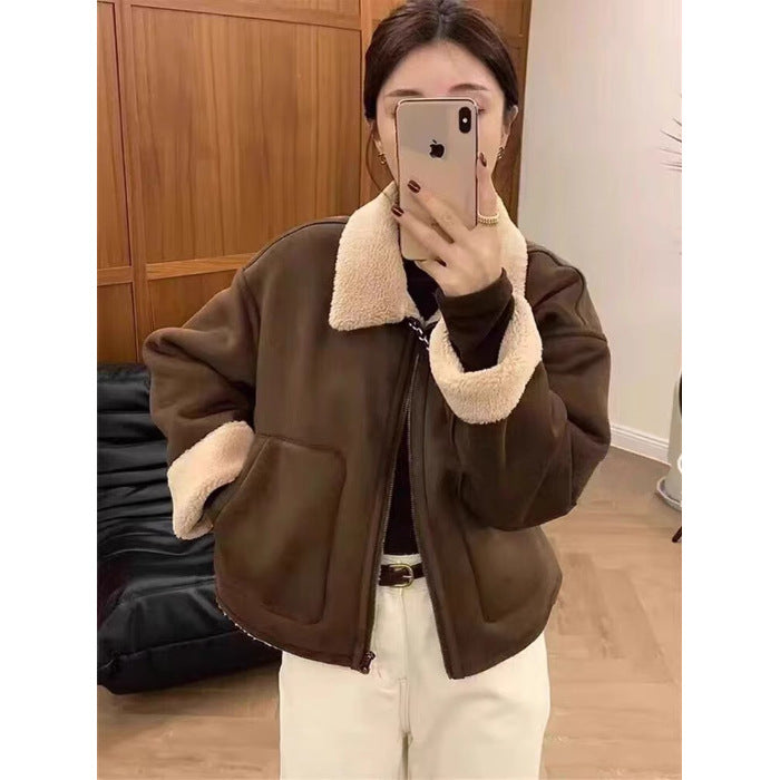 American Retro Motorcycle Jacket | Warm Short Lapel Vintage Outerwear