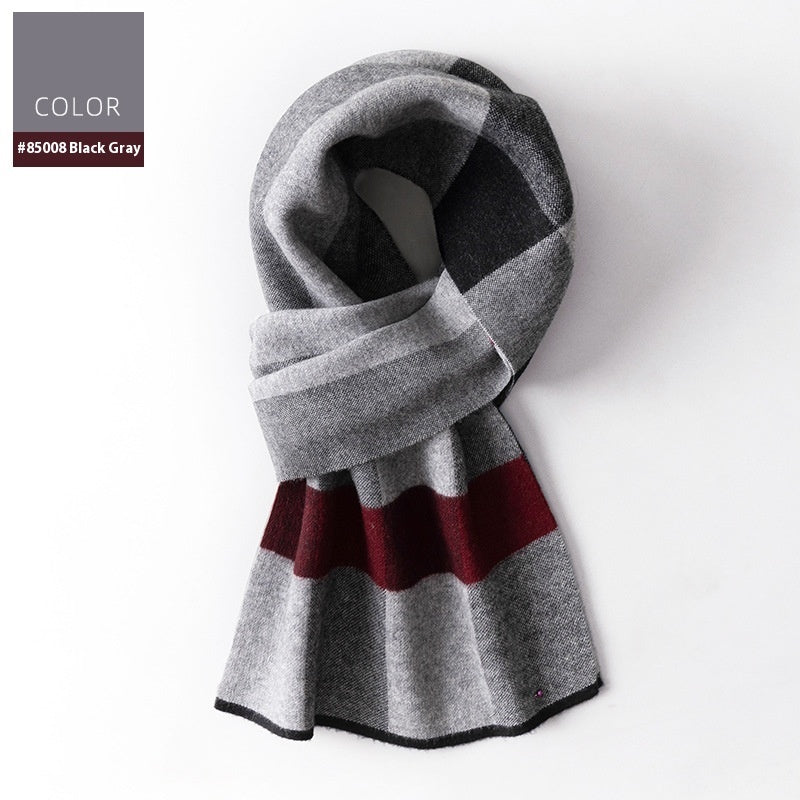 Gray and red striped scarf on a white background
