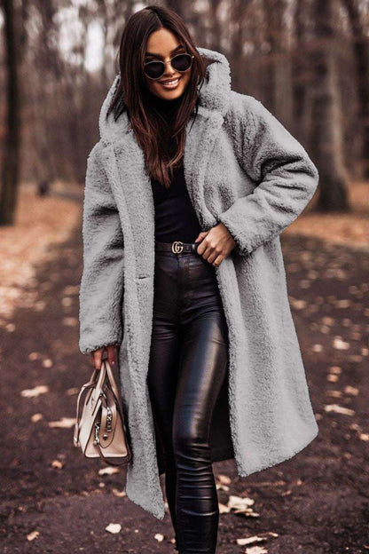 Women's Elegant Faux Fleece Long Teddy Coat Autumn Winter Fashion Elegant Long Coat | Ectron Online