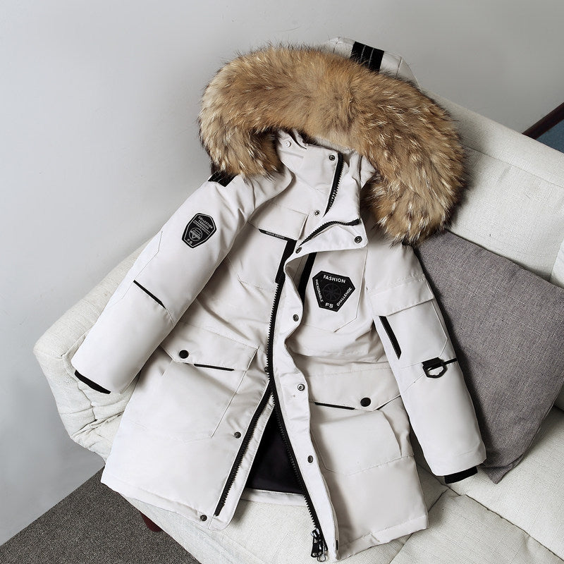 Boys' Mid-length Down Jacket | Thickening Plus Size Fur Collar Coat Children's Down Jacket Boys' Mid-length | Ectron Online