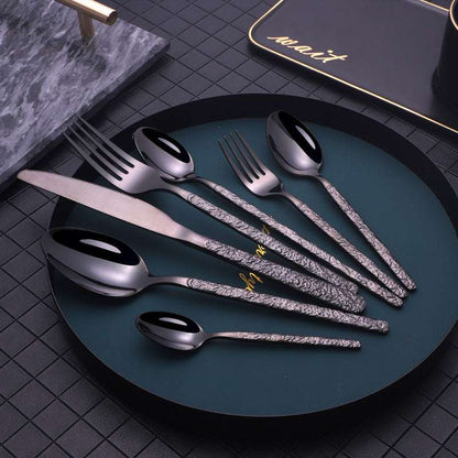 Embossed Textured Handle Steak Cutlery Set - Luxury Western Dining Embossed Textured Handle Steak Cutlery W | Ectron Online