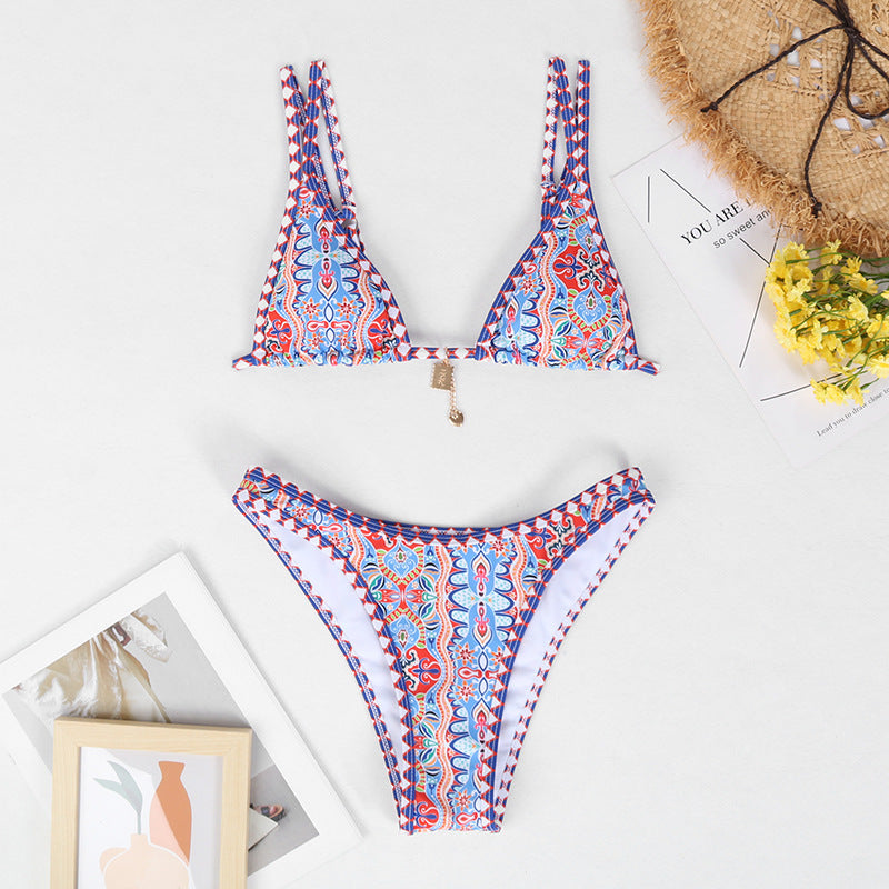 Retro 4-Color Printed Women's Bikini – Stylish Swimwear Retro 4-color Printed Women's Swimwear B | Ectron Online