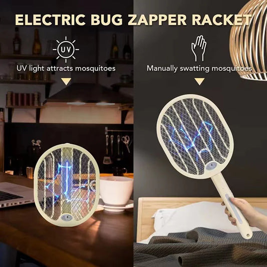 Foldable Electric Fly Swatter - Bug Zapper - Rechargeable Fly Zapper Racket Rotatable Handle Design with 3-Layer Safety Mesh