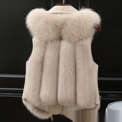 Beige fur vest on a black background