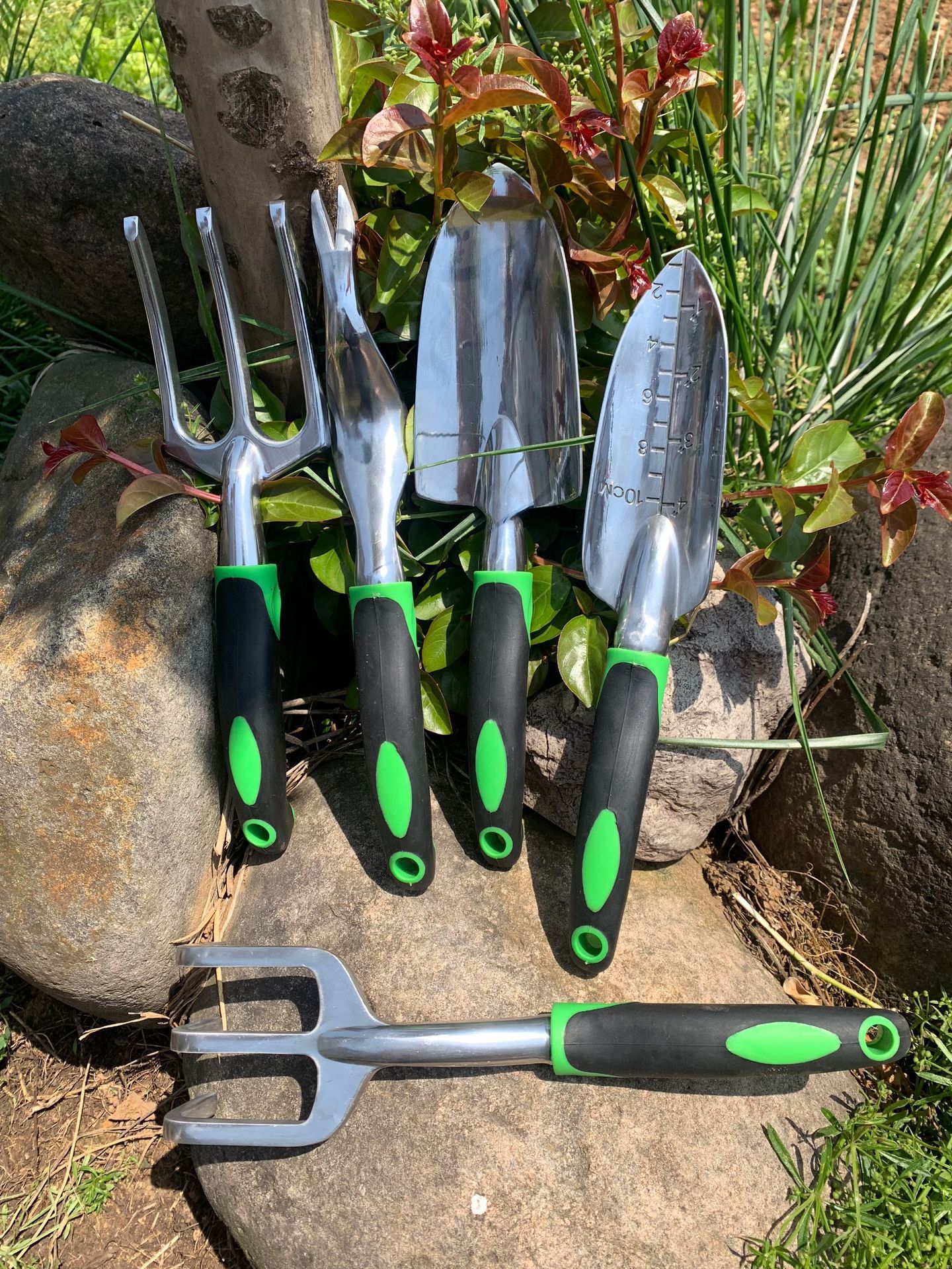 Garden Supplies 9-piece Aluminum Alloy Set, Silicone Two-color Handle Shovel Gardening Tools