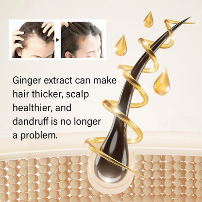 Ginger extract hair growth product with text on a beige background