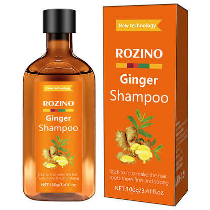 Rozino Ginger Shampoo bottle and packaging on a white background