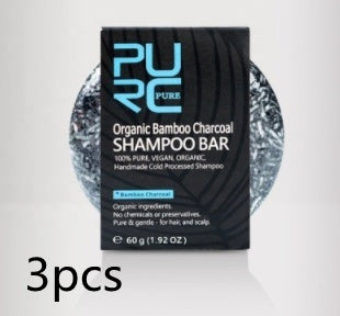 Box of Pure Organic Bamboo Charcoal Shampoo Bar on a white background