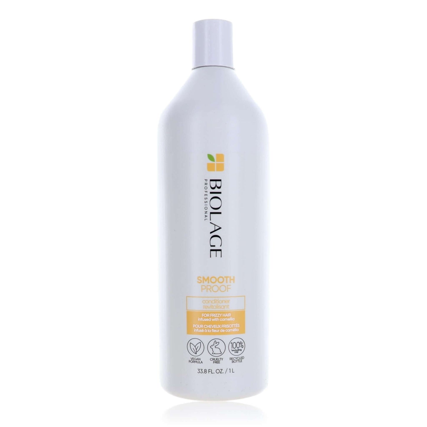 Biolage Smooth Proof conditioner bottle, 1 liter, white with orange label
