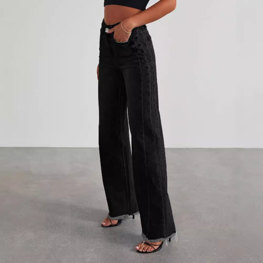 high waist pocket side wide jeans